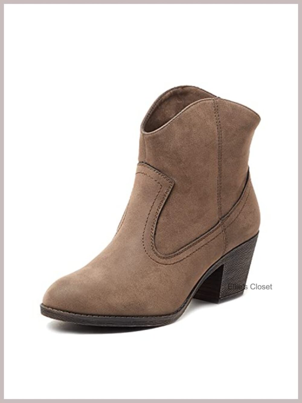 Ankle Western Bootie Stacked Heel Cushioned Footbed Slip-On Leather